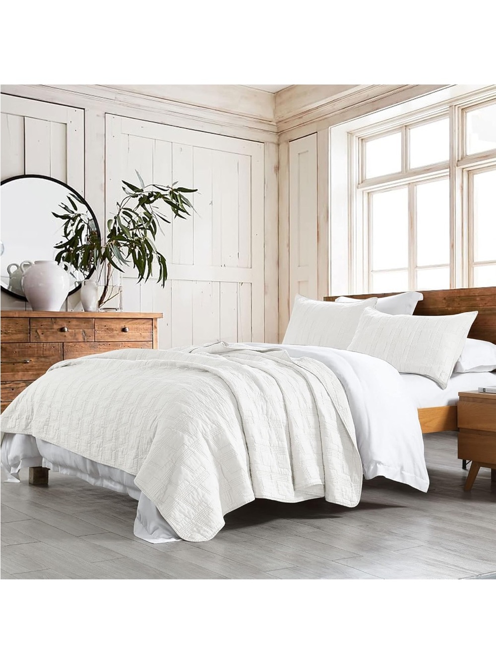 HORIMOTE HOME 100% Prewashed Cotton Off-white Quilt Set Twin Size, Geometric